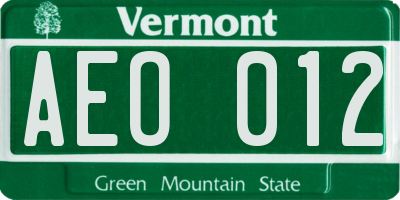 VT license plate AEO012
