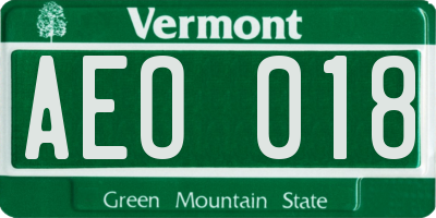 VT license plate AEO018
