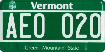VT license plate AEO020