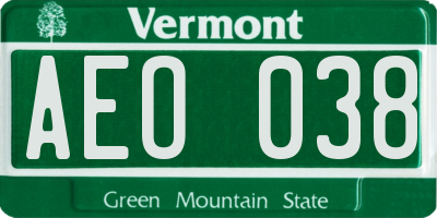 VT license plate AEO038