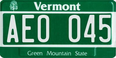 VT license plate AEO045