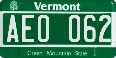VT license plate AEO062