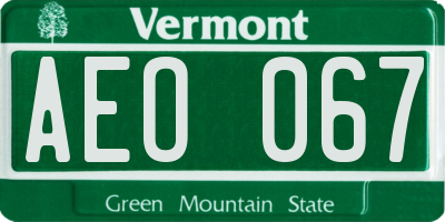 VT license plate AEO067