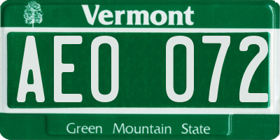 VT license plate AEO072