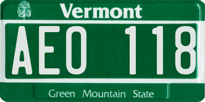 VT license plate AEO118