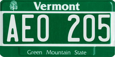 VT license plate AEO205