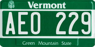 VT license plate AEO229