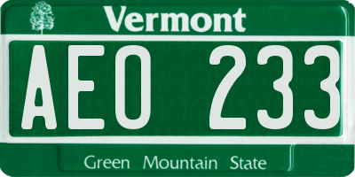 VT license plate AEO233
