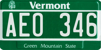 VT license plate AEO346