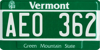 VT license plate AEO362