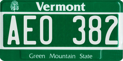 VT license plate AEO382