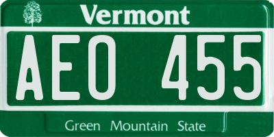 VT license plate AEO455
