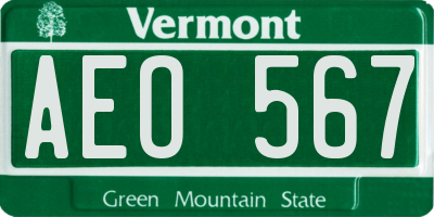 VT license plate AEO567