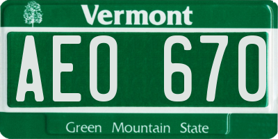 VT license plate AEO670
