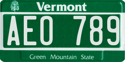 VT license plate AEO789