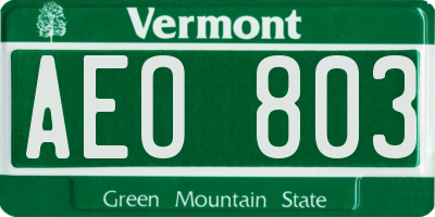 VT license plate AEO803
