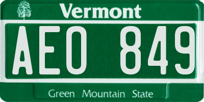 VT license plate AEO849