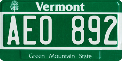VT license plate AEO892