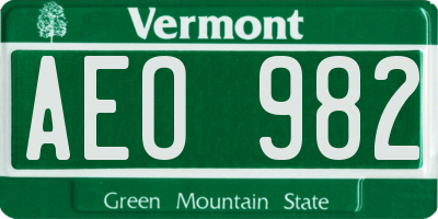 VT license plate AEO982