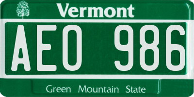 VT license plate AEO986