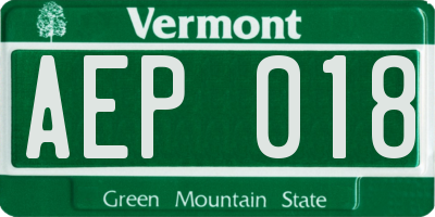 VT license plate AEP018