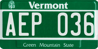 VT license plate AEP036