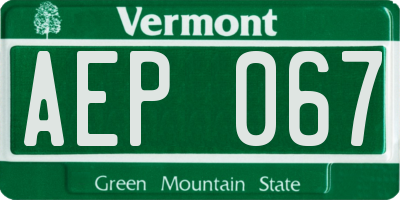 VT license plate AEP067