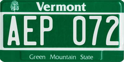 VT license plate AEP072