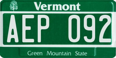 VT license plate AEP092
