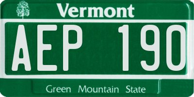 VT license plate AEP190