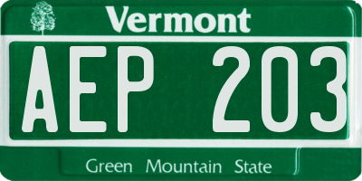 VT license plate AEP203