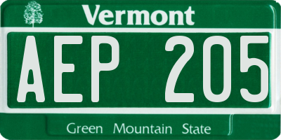 VT license plate AEP205