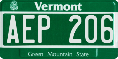 VT license plate AEP206