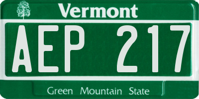 VT license plate AEP217