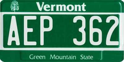 VT license plate AEP362