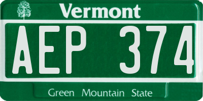 VT license plate AEP374