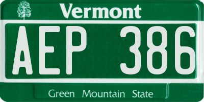 VT license plate AEP386