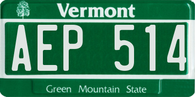 VT license plate AEP514