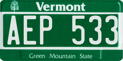 VT license plate AEP533