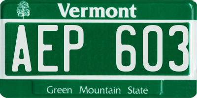 VT license plate AEP603