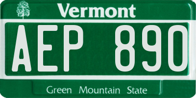 VT license plate AEP890
