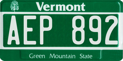 VT license plate AEP892