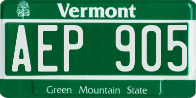 VT license plate AEP905