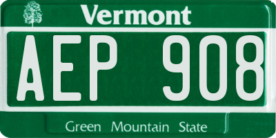 VT license plate AEP908