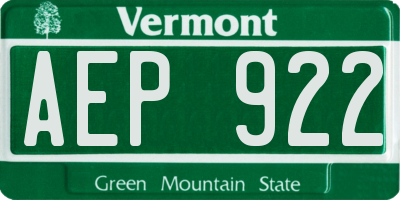 VT license plate AEP922