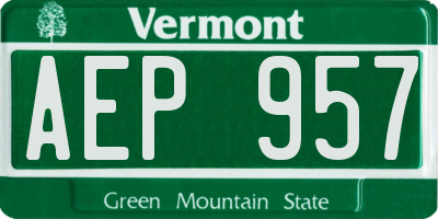 VT license plate AEP957