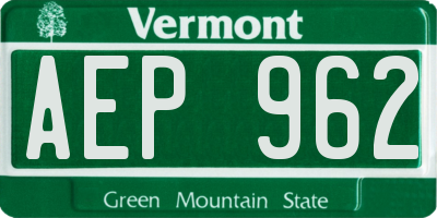 VT license plate AEP962