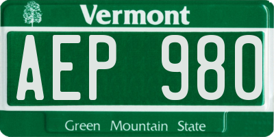 VT license plate AEP980