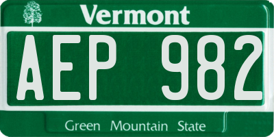 VT license plate AEP982