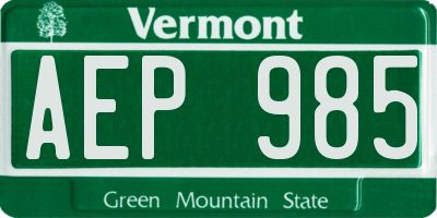 VT license plate AEP985